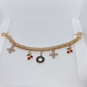 Bag Chain With Charm Gold Tone with Floral 🌸& Cherries 🍒 Accents